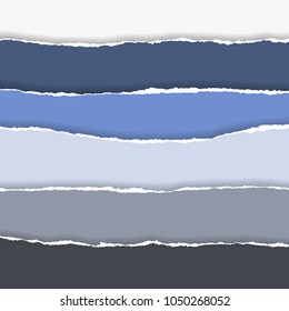 horizontally multicolored torn edges of paper with shadow, isolated vector on  background
