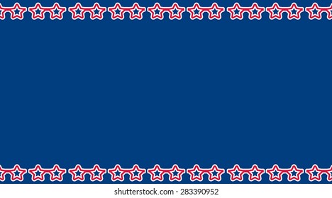 A horizontally oriented vector illustration of red star-shaped glasses outlined in white on a deep blue background boarder the top and bottom of this image.