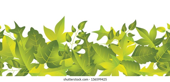 A horizontally repeatable border depicting a green leaf pattern. Eps 8 Vector.