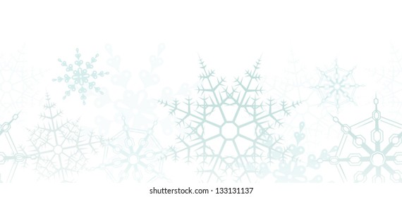 A horizontally repeatable border depicting a winter snowflake pattern. Eps 10 Vector.