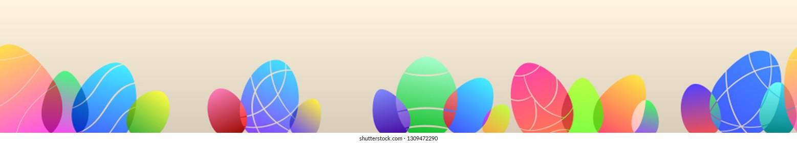 Horizontally repeated seamless banner of multicolor Easter eggs on beige background