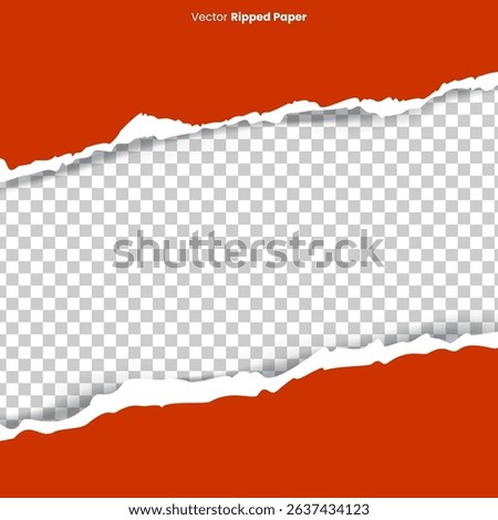 Horizontally ripped red paper with a central gap, simulating a torn opening effect on backgrounds. Perfect for banners, posters, or web graphics.