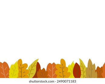 Horizontally seamless background (backdrop), made of hand drawn autumn leaves on white backdrop. Nature. Plants. Outdoor. Vector illustration.