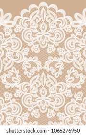 Horizontally seamless beige lace background with floral pattern