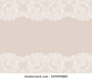 Horizontally seamless beige lace background with white lace borders