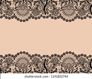 Horizontally seamless beige lace background with black lace borders