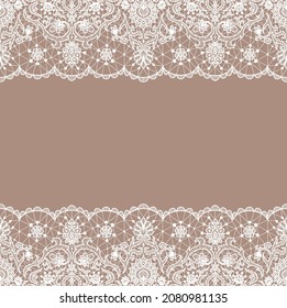 Horizontally seamless beige lace background with lace borders