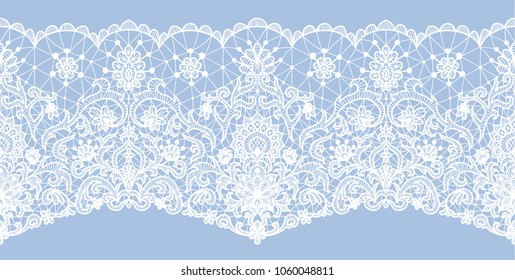 Horizontally seamless blue lace background with floral pattern