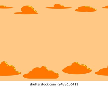 Horizontalmente paisaje nublado sin fisuras (verano u otoño). Nubes de dibujos animados con curvas sobre fondo naranja claro (telón de fondo). Naturaleza, medio ambiente, Clima, exterior. Ilustración vectorial.