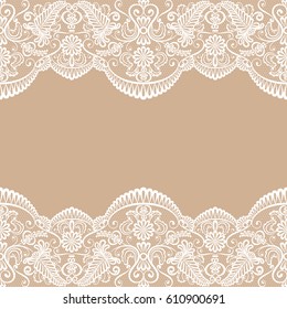 Horizontally seamless floral lace pattern on beige background
