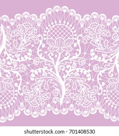 Horizontally seamless floral lace pattern on pink background