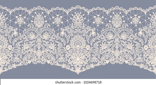 Horizontally seamless gray lace background with floral pattern