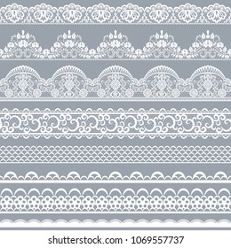 Horizontally seamless gray lace background with ribbons