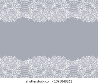 Horizontally seamless gray lace background with lace borders