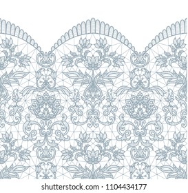 Horizontally seamless gray lace border background with floral pattern