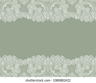 Horizontally seamless green lace background with lace borders