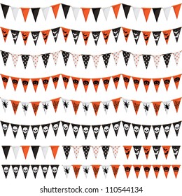 horizontally seamless halloween bunting pack, isolated on white