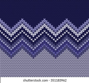 Horizontally seamless knitted pattern. Blue purple white background