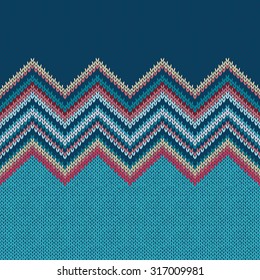 Horizontally seamless knitted pattern. Style blue yellow red white ethnic geometric background