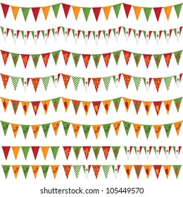 Horizontally Seamless Mexican Party Bunting Pack, Isolated On White