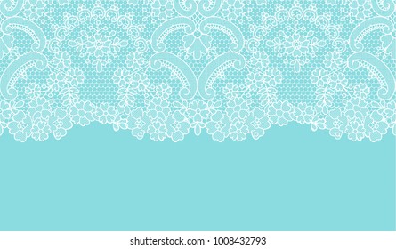 Horizontally seamless mint lace background with floral pattern