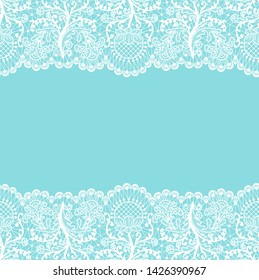 Horizontally seamless mint lace background with white lace borders