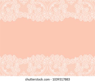 Horizontally seamless orange lace background with white lace borders