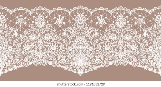 Horizontal nahtlos rosafarbener Spitzenhintergrund mit floralem Muster