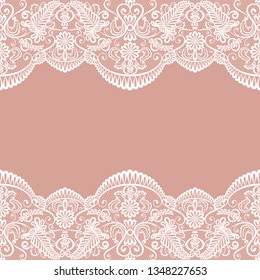 Horizontally seamless pink lace background with lace borders