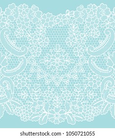 Horizontally seamless turquoise lace background with floral pattern