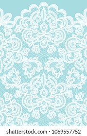 Horizontally seamless turquoise lace background with floral pattern