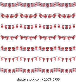 horizontally seamless united kingdom party bunting, isolated on white