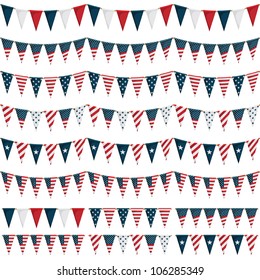 horizontally seamless united states of america party bunting pack, isolated on white