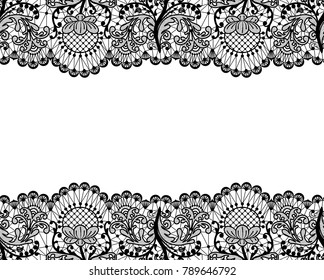 Horizontally seamless white lace background with black lace borders