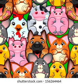 Horizontally and vertically repeatable illustration. Vector funny animals.