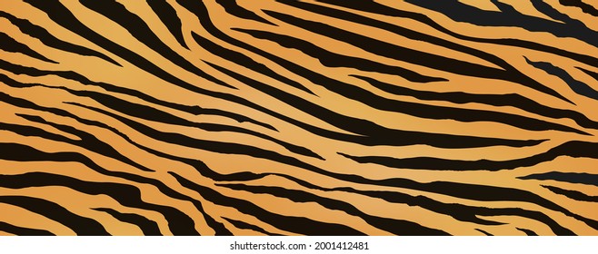 Horizontally And Vertically Repeatable Tiger Skin Seamless Vector Illustration. Exotic Animal Skin Pattern With Black Stripes. 