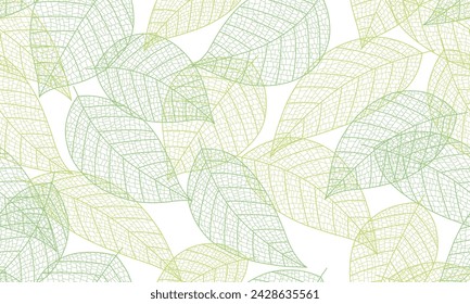 Horizontally And Vertically Repeatable Vector Seamless Background Illustration With Leaf Veins Silhouette Pattern Isolated On A White Background. 