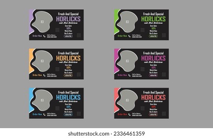 Horlicks  Drink social media post template vector,  cold And Delicious, Horlicks instant malted youtube thumbnail design illustration.