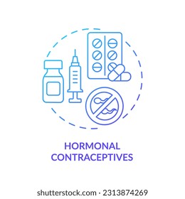 Icono de concepto de gradiente azul de anticonceptivos hormonales. Píldora anticonceptiva. Protección contra la anticoncepción. Método de control de la natalidad. Ilustración de línea delgada de la idea abstracta de la salud de la mujer. Esquema aislado