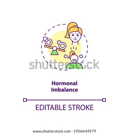 Hormonal imbalance concept icon. CFS cause idea thin line illustration. Abnormal hormones levels. Hypothyroidism. Moodiness, irritability. Vector isolated outline RGB color drawing. Editable stroke