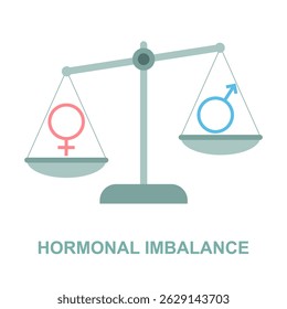 Vetor de desequilíbrio hormonal isolado. Símbolos femininos e masculinos em escalas. Conceito de medicina e saúde. Desproporção hormonal.