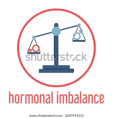 Hormonal imbalance vector isolated. Female and male symbols on scales. Concept of medicine and healthcare. Hormone disproportion.