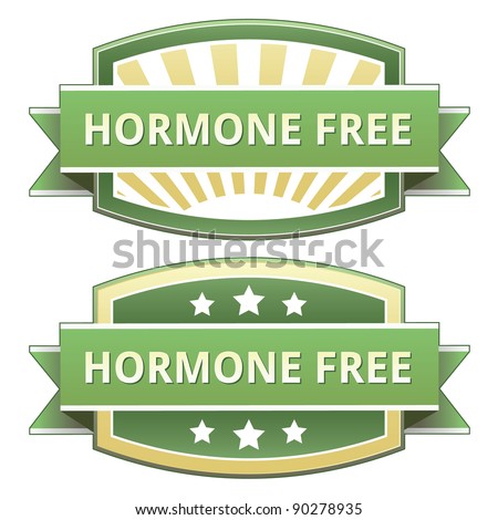 Hormone free food label, badge or seal with green and yellow color in vector