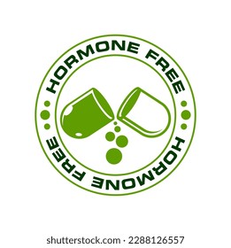 Hormone free icon, food stamp and USDA label for products with no added hormones, vector symbol. Hormone free icon of pill drug for health quality, meat or chicken with certificate seal