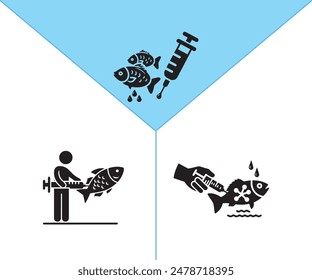 hormone injection push in fish silhouette vector icon artwork