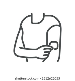 Hormone Patch Icon. Simple Line Illustration of an Arm with a Patch, Representing Hormone Therapy and Medical Treatment.