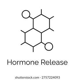 Hormone Release Molecule Line Icon with Chemical Structure, Endocrine System Hormone Structure Outline Icon.