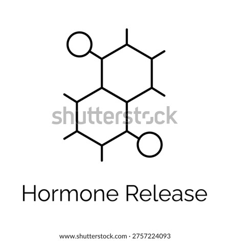 Hormone Release Molecule Line Icon with Chemical Structure, Endocrine System Hormone Structure Outline Icon.