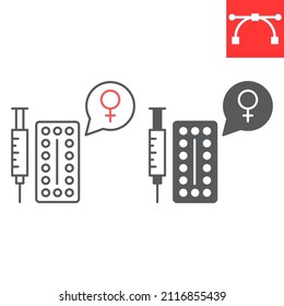 Hormone therapy line and glyph icon, medical and menopause, hormone replacement therapy vector icon, vector graphics, editable stroke outline sign, eps 10.