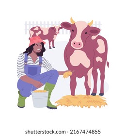 Hormones And Antibiotics Free Animal Food Isolated Cartoon Vector Illustrations. Farmer Feeds The Cows With Hay, Modern Agriculture, Organic Farming Industry, Livestock On Ranch Vector Cartoon.